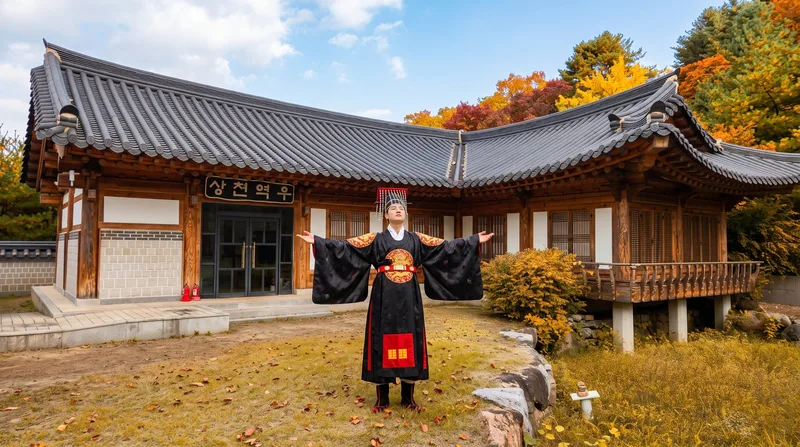 상천역우 앞에 선 왕 구장복 대례복 면복
